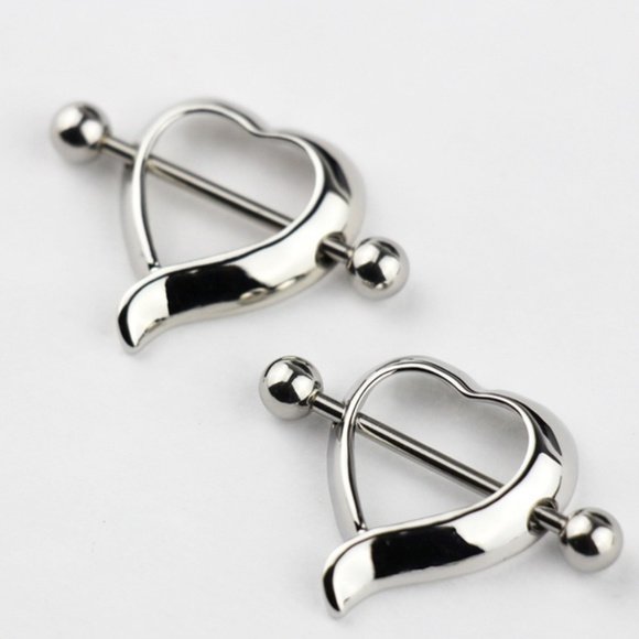 Pair ~ Hearts Nipple Bars Piercing