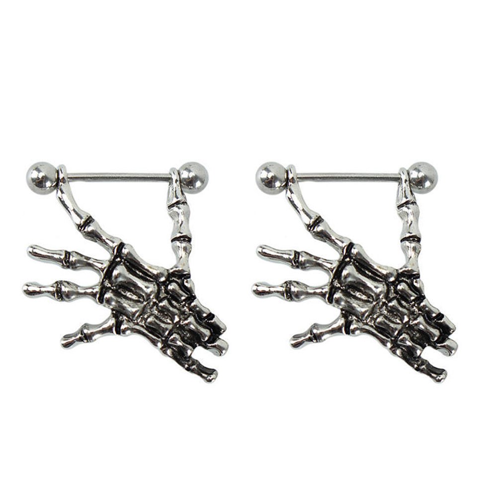 Pair ~ Skeleton Bone Hands Nipple Bars