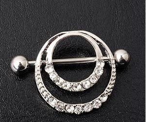 Pair ~ Double Crystal Ring Nipple Bars