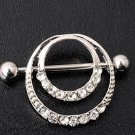 Pair ~ Double Crystal Ring Nipple Bars