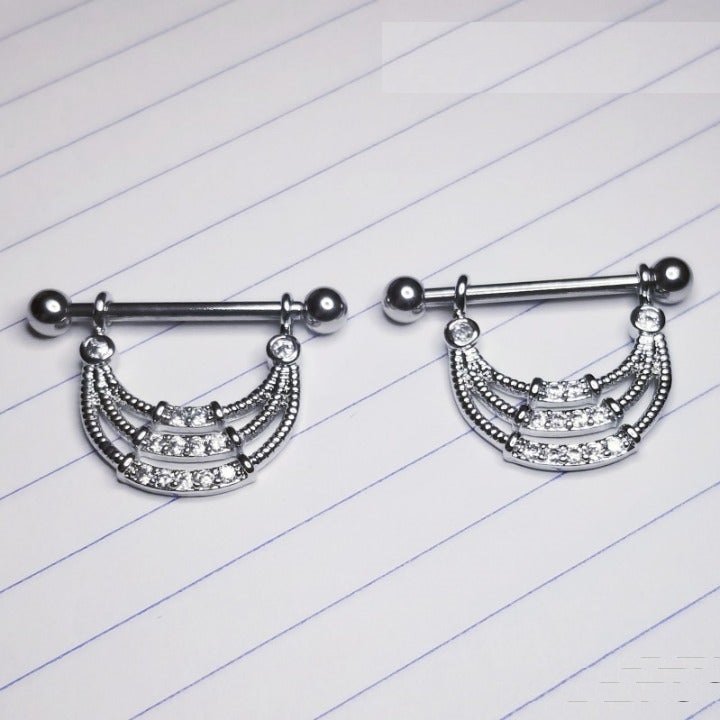 Pair ~ Crystal 3 -Tier 1/2 Moons Nipple Bars