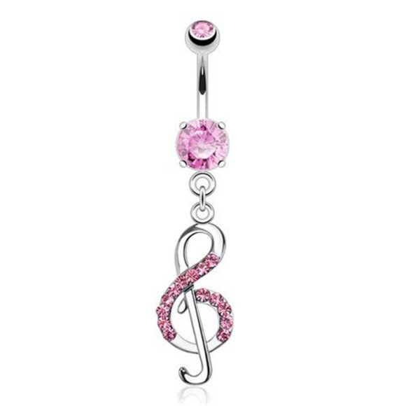 Pink Crystals Music Dangle Navel Ring
