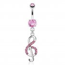 Pink Crystals Music Dangle Navel Ring