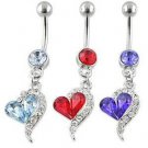 Crystal Heart Navel Belly Button Ring - 4 Colors Available