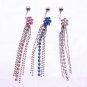 Flower Long Tassel Crystals Navel Belly Button Ring ~ 3 Colors Available
