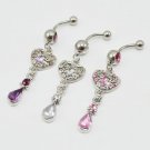 Heart & Teardrop Crystals Navel Belly Button Ring ~ 4 Colors Available