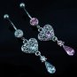 Heart & Teardrop Crystals Navel Belly Button Ring ~ 4 Colors Available