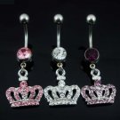 Queen's Crown Crystals Gold Navel Belly Button Ring 3-Colors Available