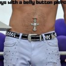 Men Silver Zircon Crystal Cross Navel Barbell