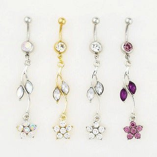 Crystal Star/Flower Navel Belly Button Ring - 3 Colors Available