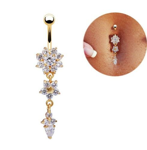 Flower Long Dangle Tassel Crystals Navel Ring