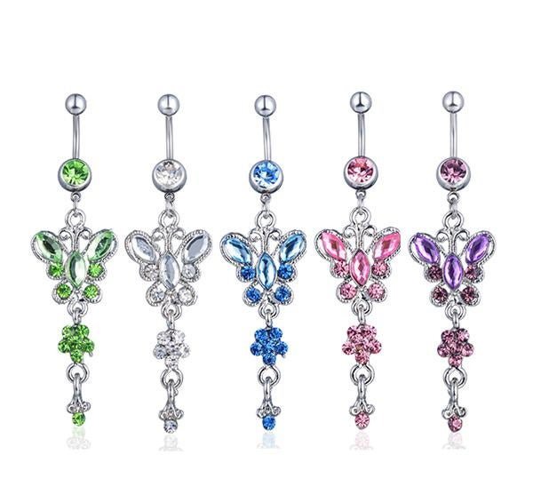 Butterfly Crystals Navel Belly Button Ring ~ 5 Colors Available