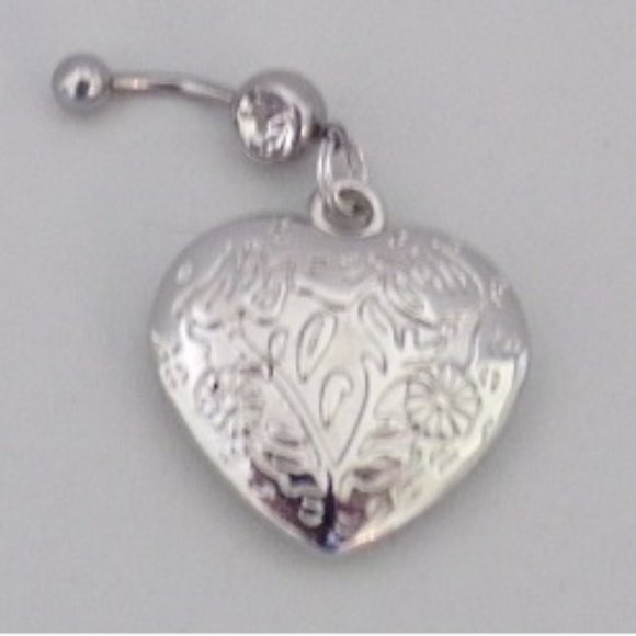 Etched Heart Belly Navel Ring Stainless Steel