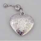 Etched Heart Belly Navel Ring Stainless Steel