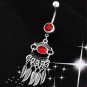 Ruby Red Stone & Crystal Feather Dangle Navel Ring