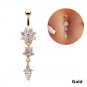 Floral Navel Belly Ring Stainless Steel  3 Tones Available