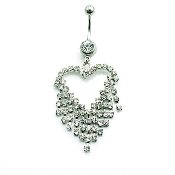 Dangle Crystal Clear Heart Belly Button Ring