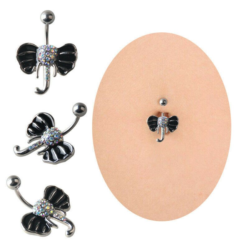 Elephant Iridescent Crystals Belly Button Ring
