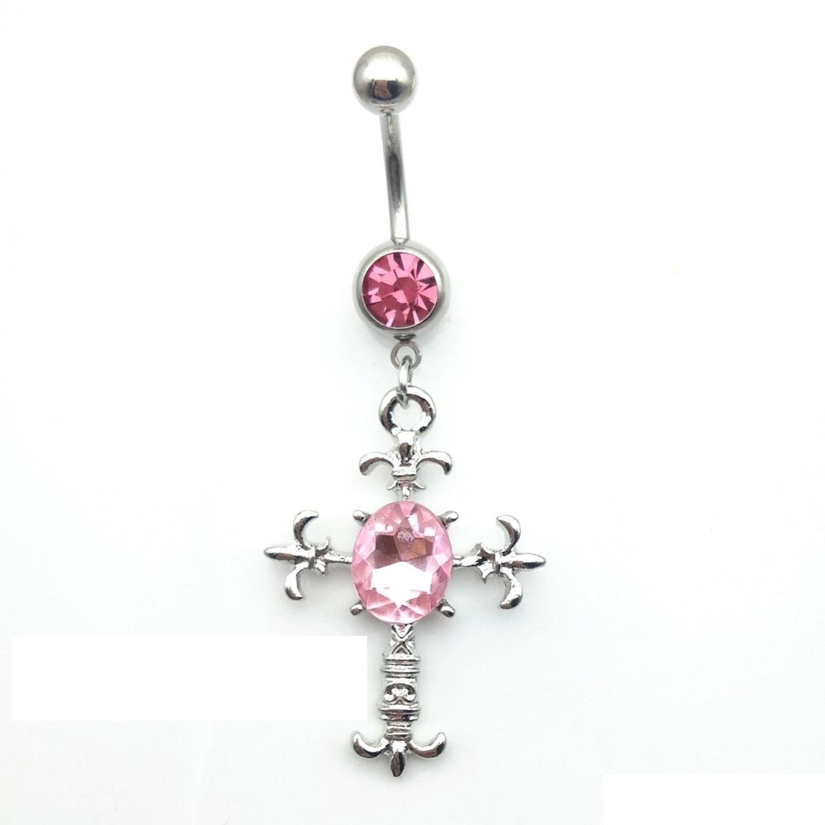 Roman Cross Crystal Navel Ring  ~ 3 Colors