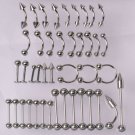 42pcs Tongue Lip Belly Navel Eyebrow Rings Body Piercing Jewelry
