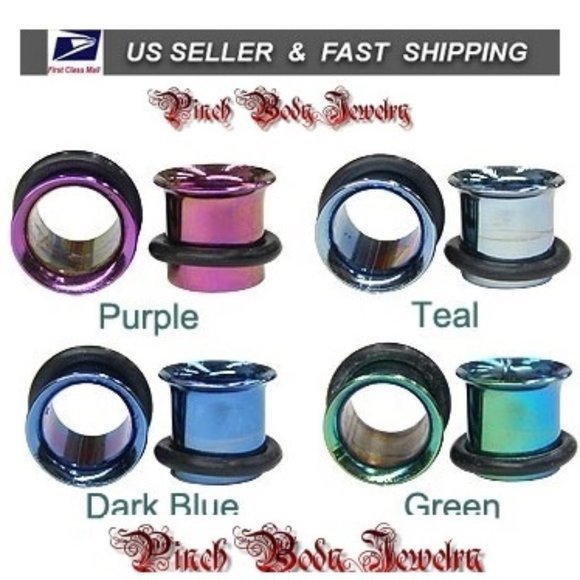 NEW ~ Titanium Single Flare Tunnel Plug With O-Ring - 2 Gauge   ~ 5 Colors