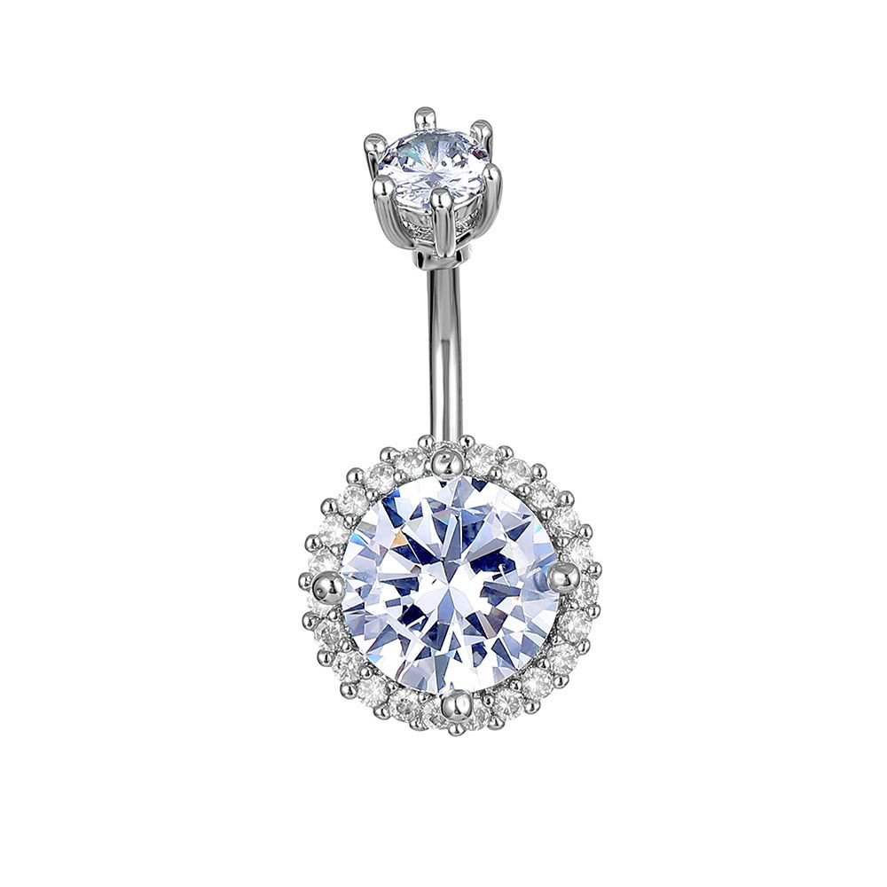 Round Wrapped Zircon Crystal Heart Navel Bar Barbell