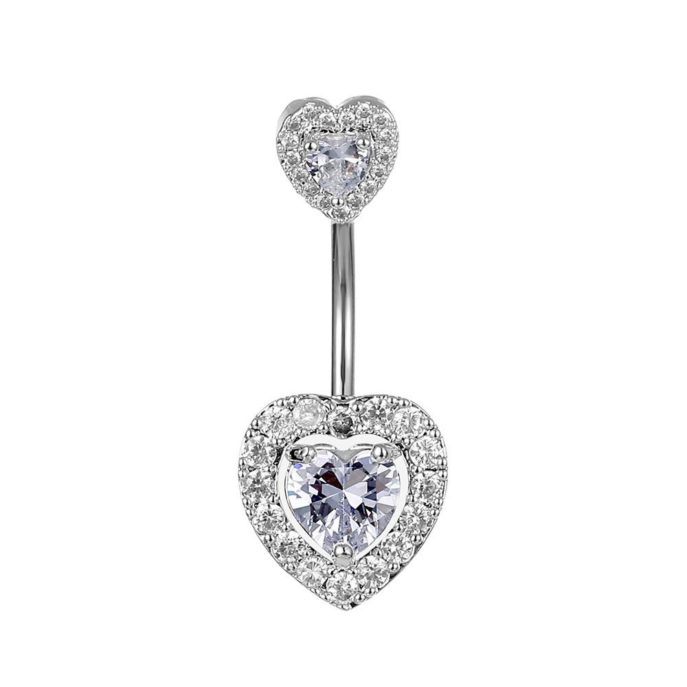 Double Heart Zircon Crystal Heart Navel Bar Barbell