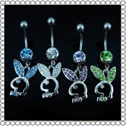 Play Boy Bunny Crystal Navel Belly Button Ring ~ 4 Colors Available