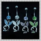 Play Boy Bunny Crystal Navel Belly Button Ring ~ 4 Colors Available