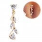 Zircon Hearts & Flower Crystals Gold Navel Ring