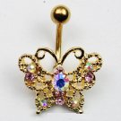 Gold Colorful Crystal Butterfly Navel Ring
