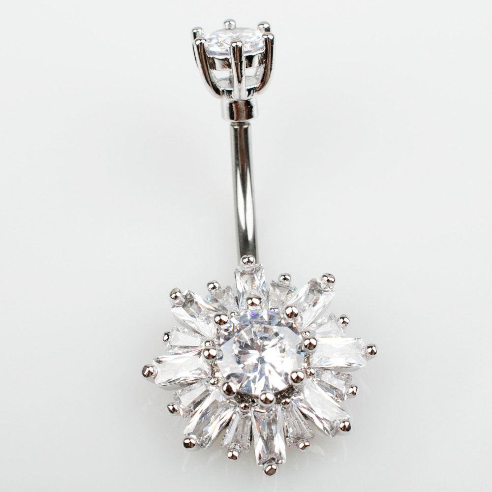 Multi Faceted Zircon Sun Burst Navel Ring