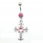 Roman Religious Cross Crystal Navel Ring ~ 2 Colors