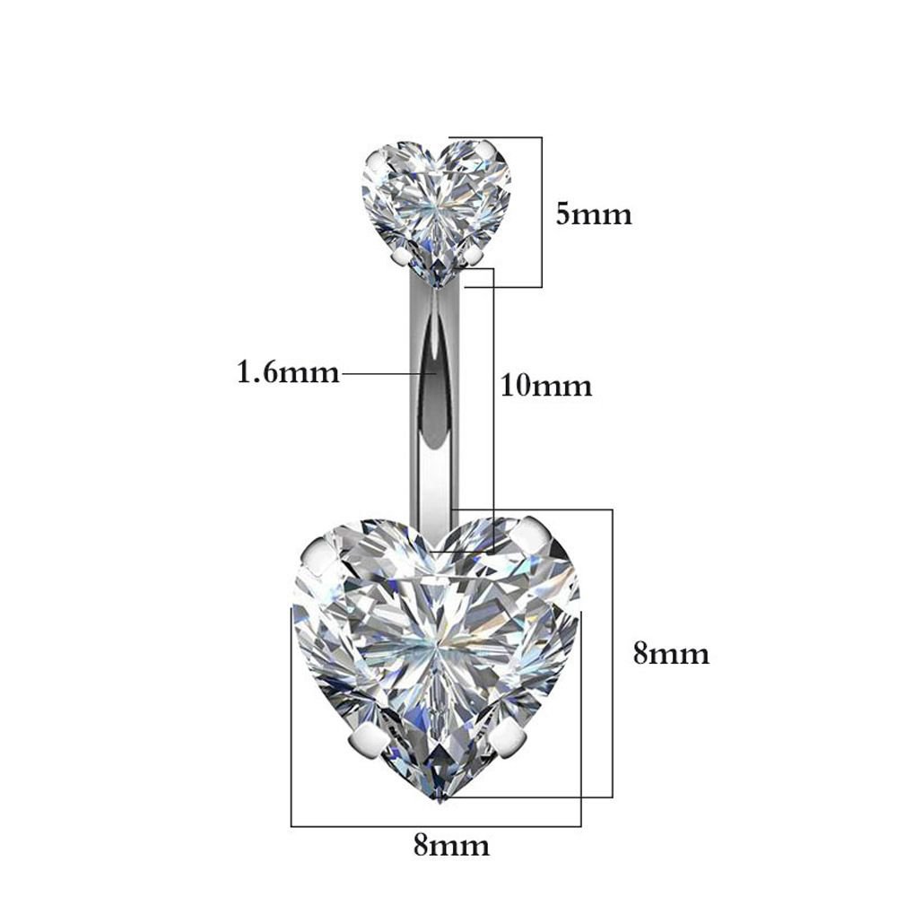 Silver Zircon Crystal Hearts Navel Ring