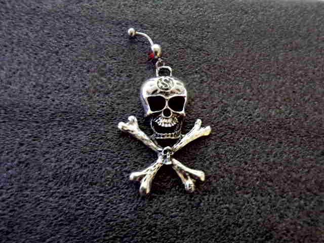 Silver Skull & Cross Bones Navel Ring