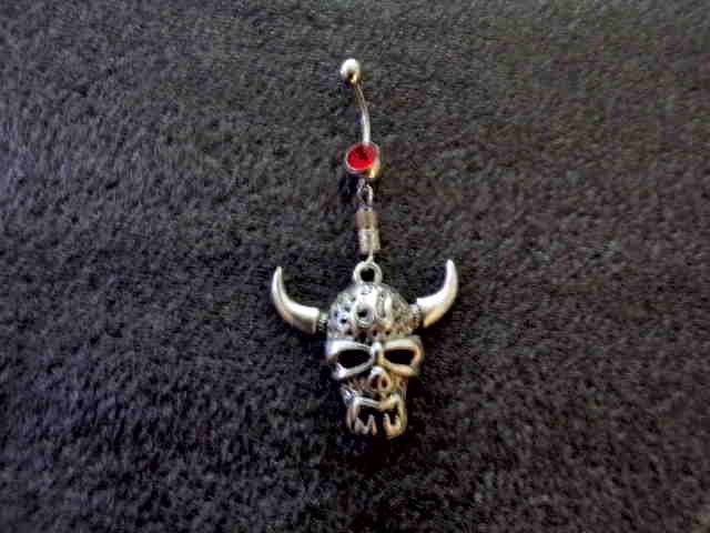 Silver Skull W/ Horns Navel Ring