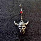 Silver Skull W/ Horns Navel Ring