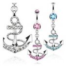 Navy Ships Anchor Navel Ring  3 Tones Available