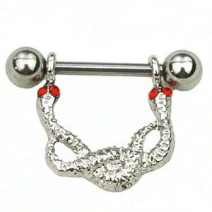 Pair ~ Silver Snake Red Eyes Nipple Bars