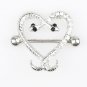 Pair ~ Silver Black Eyes Crystal Snake Heart Nipple Bar