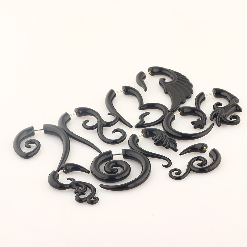10 Different Black Acrylic Spiral Ear Taper Stud Earrings