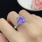 lithium pink zircon six-claw open ring female fluorescent light discoloration