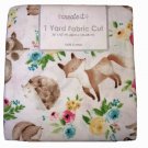 1 Yd Spring Woodland Animals With Flowers 100% Cotton Fabric By The Yard