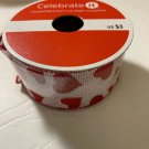 Celebrate it Valentine day White w/ Red Waffled hearts Wired Ribbon 1 1/2"× 3yd