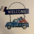 USA Truck Hanging Metal WELCOME DOOR SIGN Flag America 4th July Rustic Farmhouse