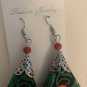 Embroidered Earrings Hook Red Green Black Floral With Aluminum Teardrops
