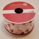 Celebrate it Valentine day White w/ Red and gold hearts Wired Ribbon 1 1/2"× 3yd