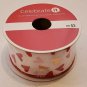Celebrate it Valentine day White w/ Red and gold hearts Wired Ribbon 1 1/2"× 3yd