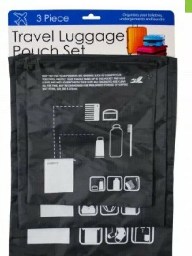 3 Pack Travel Pouches Charcoal Gray