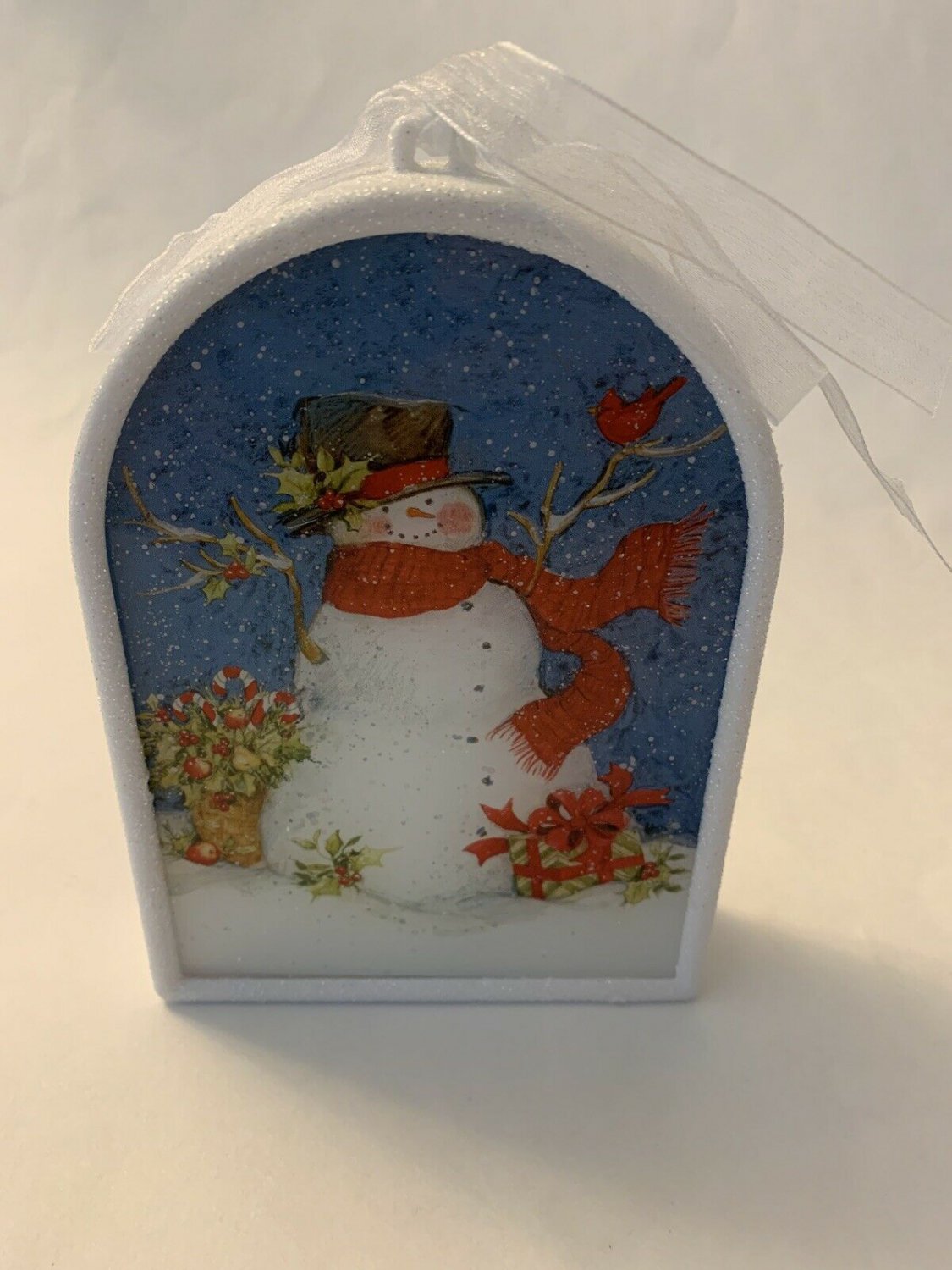 Snowman Illuminated Ornament w/ Gift Box by Valerie